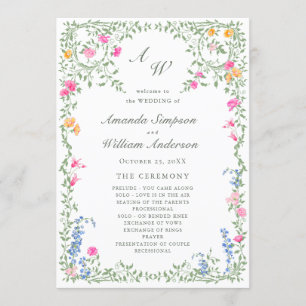 Programa Cerimônia de Casamento de Flores Selvagens de Aqua