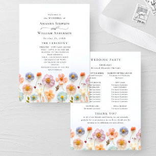 Programa Cerimônia de Casamento de Flores Selvagens de Past