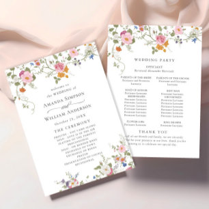 Programa Cerimônia de Casamento de Flores Selvagens de Past