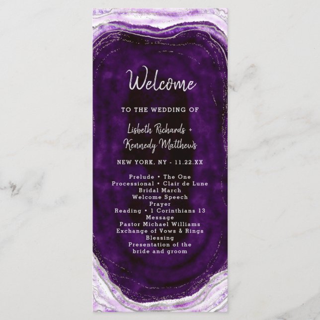 Programa Cerimônia de Casamento de Geodo Ametist Purple & S (Frente)