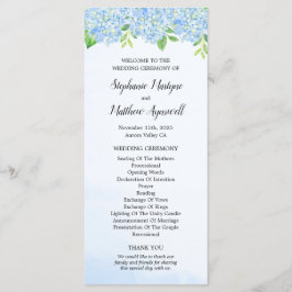 Programa Cerimônia de Casamento de Hydrangea Azul Modern Wa
