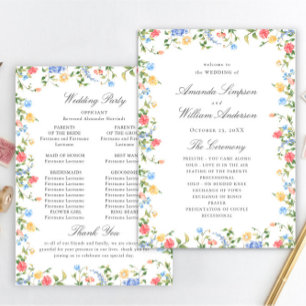 Programa Cerimônia de Casamento de Watercolor Meadow Wildfl