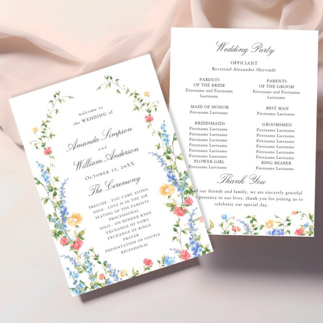 Programa Cerimônia de Casamento de Watercolor Meadow Wildfl (Criador carregado)