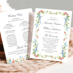 Programa Cerimônia de Casamento de Watercolor Meadow Wildfl