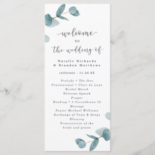 Programa Cerimônia de Casamento Eucalyptus com Script Elega