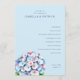 Programa Cerimônia de Casamento Floral Azul Sereno