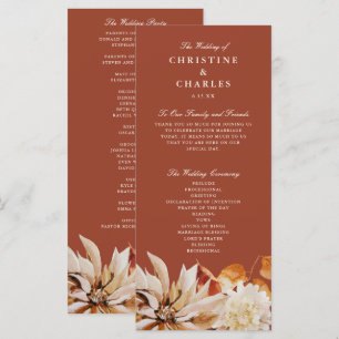 Programa Cerimônia de Casamento Floral de Aquarelas do outo