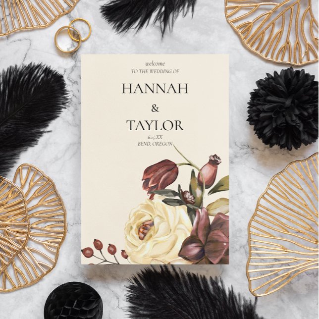 Programa Cerimônia de Casamento Floral de outono Elegante (Criador carregado)