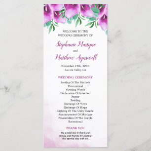Programa Cerimônia de Casamento Floral de Purple Calla Lily