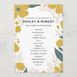 Programa Cerimônia de Casamento Floral Moderno Amarelo Butt