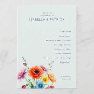 Programa Cerimônia de Casamento Floral Pastel Serena