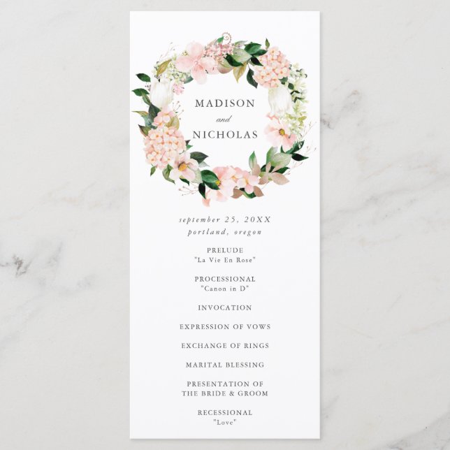 Programa Cerimônia de Casamento Floral Rosa Primavera (Frente)