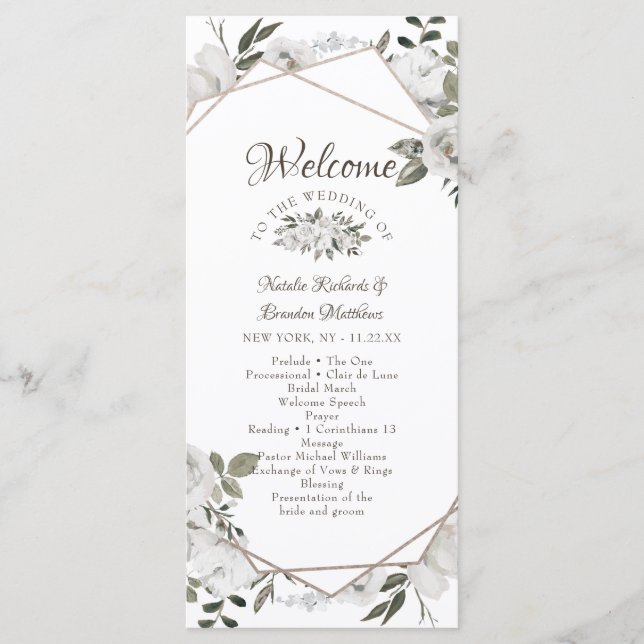 Programa Cerimônia de Casamento Geométrica Floral Branca Ch (Frente)