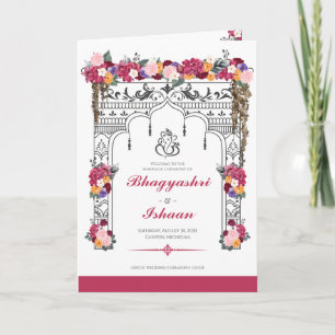 Programa Cerimônia de Casamento Hindu Rosa Tropical