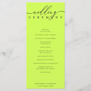 Programa Cerimônia de Casamento Minimal Cyber Lime Jet Blac