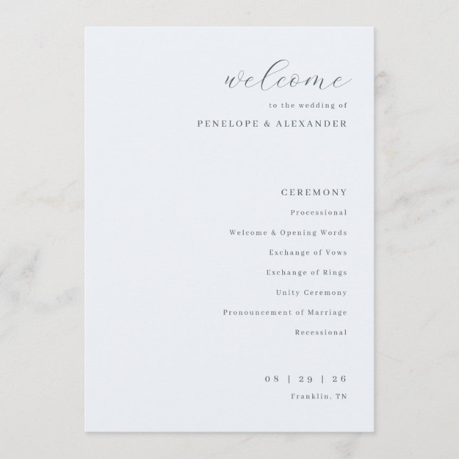 Programa Cerimônia de Casamento Minimalista Creme Elegante (Frente)