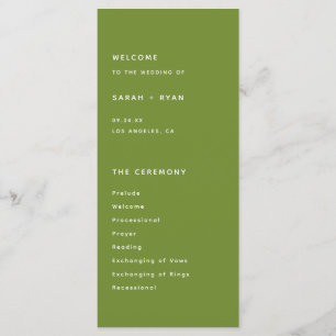 Programa Cerimônia de Casamento Minimalista em Verde Oliva