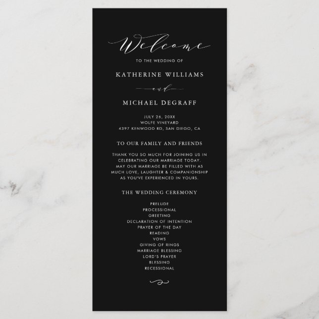 Programa Cerimônia de Casamento Minimalista Preta com Letra (Frente)