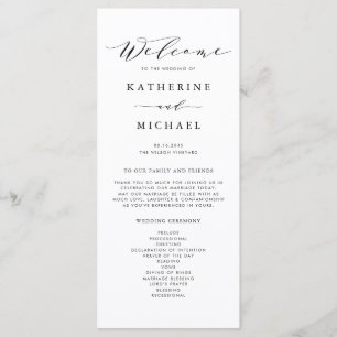 Programa Cerimônia de Casamento Minimalista Preta com Letra