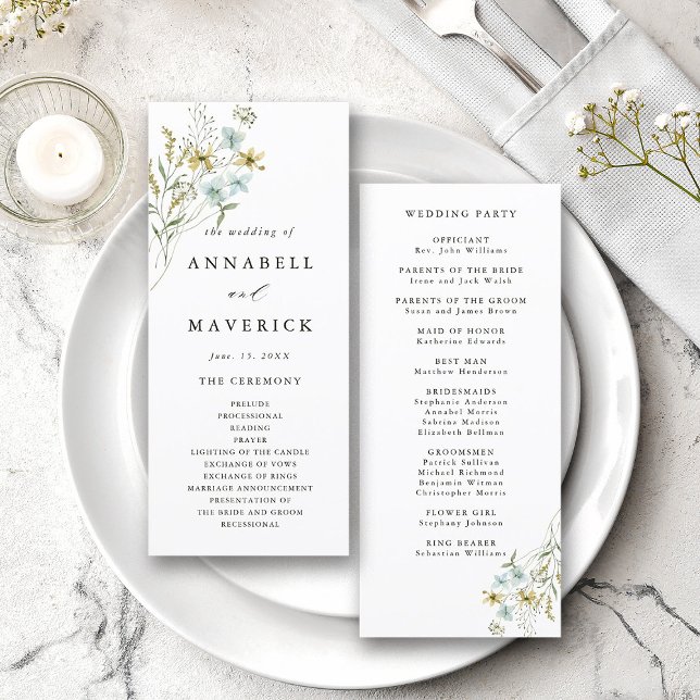 Programa Cerimônia de Casamento Moderna Boho com Flor Silve (Front & Back)