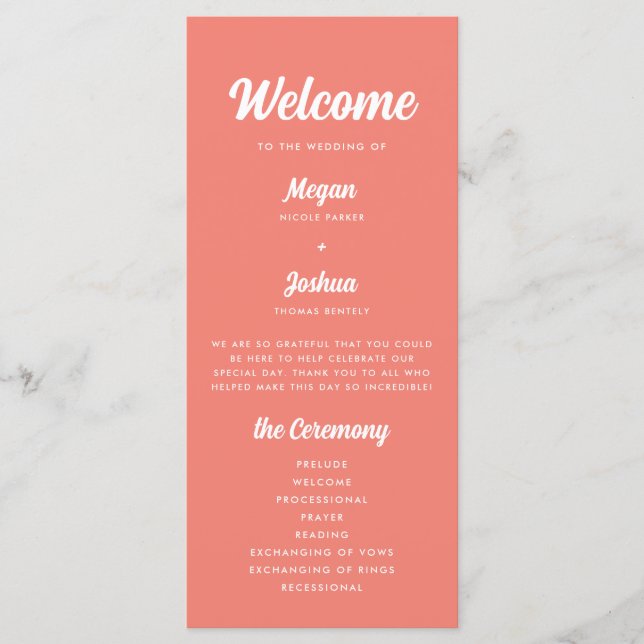 Programa Cerimônia de Casamento Moderna com Letra Manuscrit (Frente)