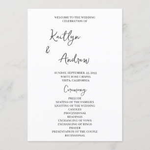 Programa Cerimônia de Casamento Moderna e Minimalista, manu