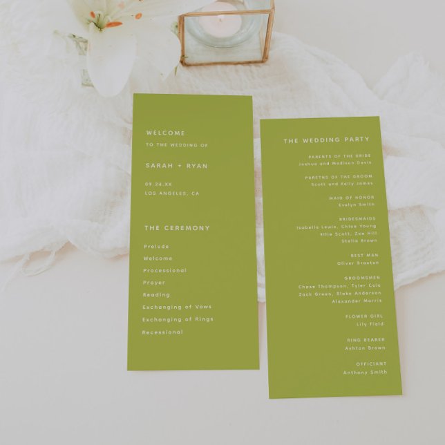 Programa Cerimônia de Casamento Moderna em Verde Lima Brilh (Criador carregado)