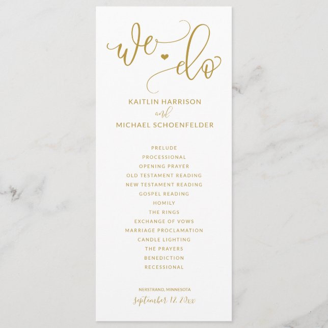 Programa Cerimônia de Casamento Moderno Bounce Caligrafia D (Frente)