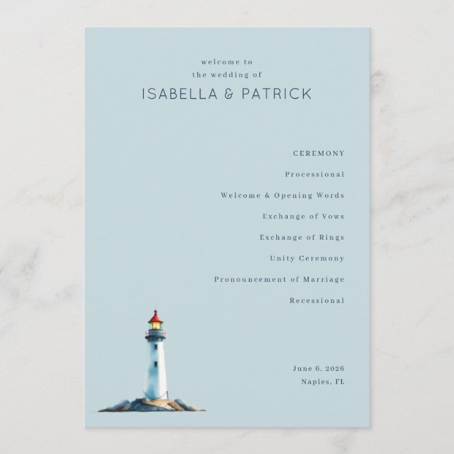 Programa Cerimônia de Casamento no Farol Azul Sereno (Frente)