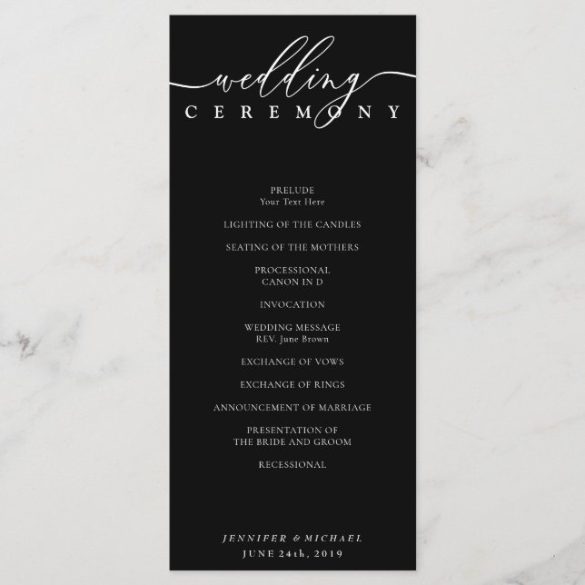 Programa Cerimônia de Casamento Preto e Branco com Assinatu (Frente)