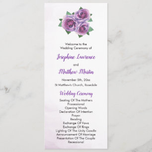 Programa Cerimônia de Casamento Roxo Rose Bouquet
