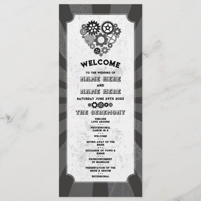 Programa Cerimônia de Casamento Steampunk Ceremony Cogs Ret (Frente)