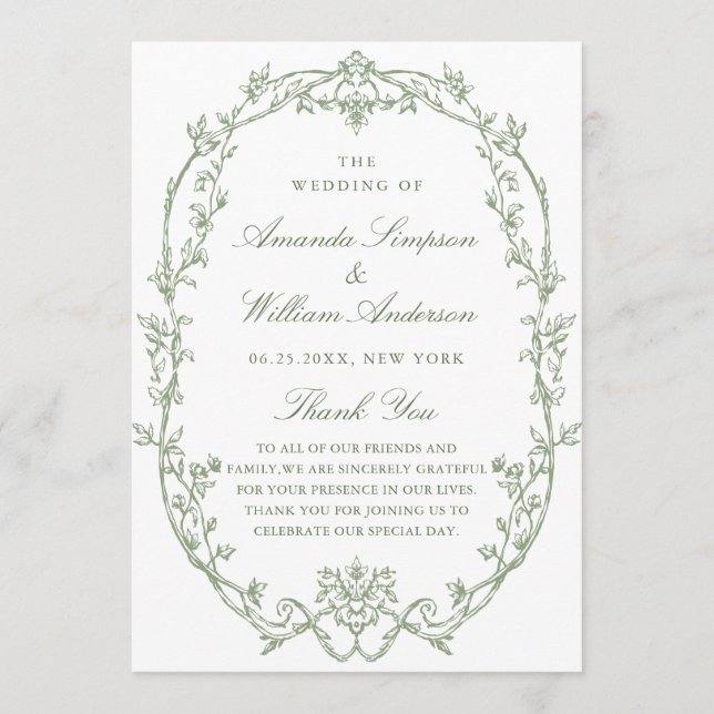 Programa Cerimônia de Casamento Verde da Ornamentado Vitori (Frente)