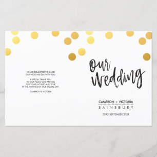PROGRAMA CERIMÔNIA DO CASAMENTO - manchas de ouro