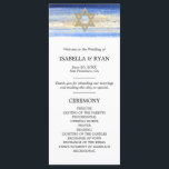 Programa Cerimônia Dourada do Bar David Star Mitzvah<br><div class="desc">Entregue esses cartões elegantes do programa de cerimônia no seu Bar judeu Mitzvah ou casamento. Design de aquarela moderna, mas elegante, em pincel, trava cores azuis, azul claro a marinho. Dourada Estrela de David no meio com falso derrame de folha de ouro. Letras modernas de script. Perfeito para um filho...</div>