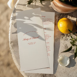 Programa Cerimônia Elegante de Casamento Vermelho e de Marf