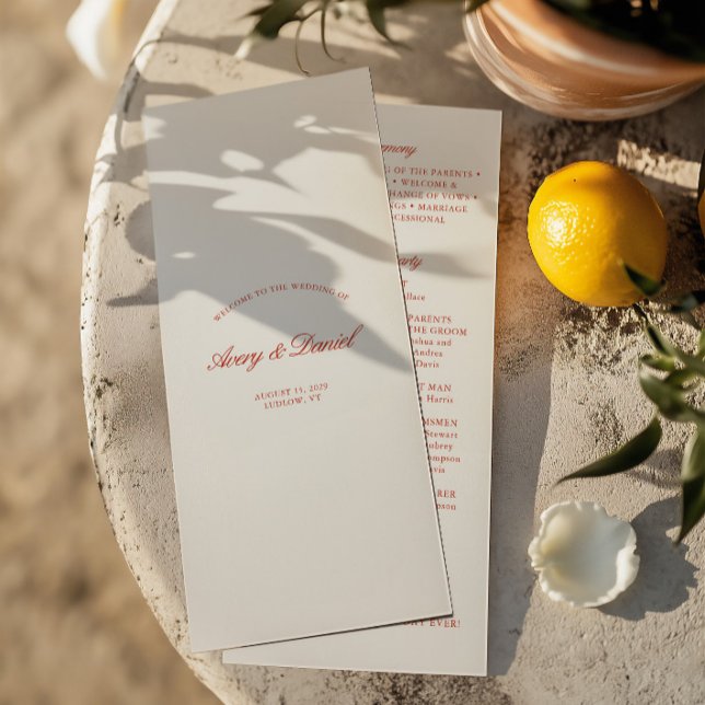 Programa Cerimônia Elegante de Casamento Vermelho e de Marf (Vintage Elegant Red & Ivory Wedding Ceremony Program)