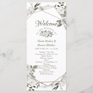 Programa Cerimônia Geométrica de Casamento Floral Branco de