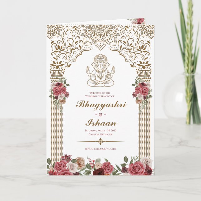 Programa Cerimônia Hindu de Casamento (Dourado Rosa Vermelh (Frente)