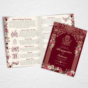 Programa Cerimônia Hindu de Casamento Vermelho, Dourado, Co