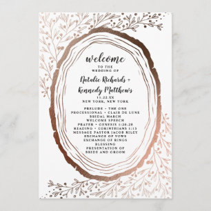 Programa Cerimônia Rustic Wood Slice Copper Foil Casamento