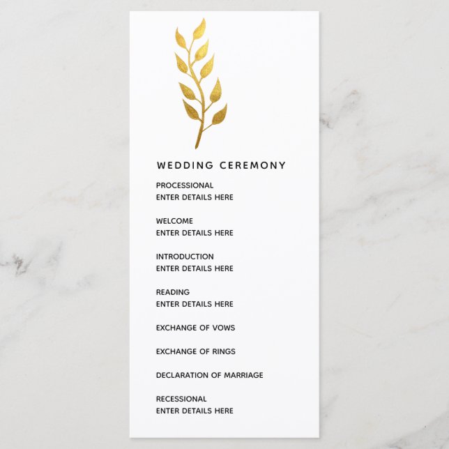 Programa Cerimônia Simples de Casamento Botânico de Folha D (Frente)