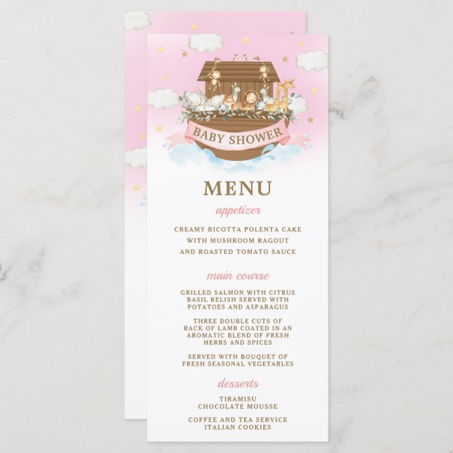 Programa Chá de fraldas das Gêmeas Rosa-Arca de Noah (Frente/Verso)