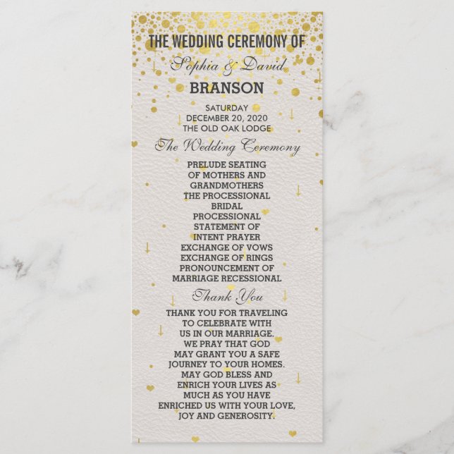 Programa Charm Dourado Confetti White Leather Weding Progra (Frente)