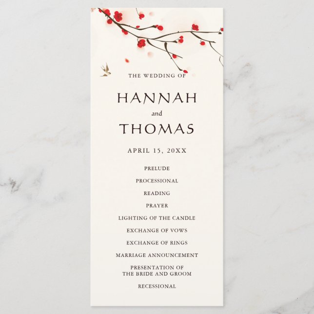 Programa Cherry Blossoms Floral Wedding Ceremony Program (Frente)