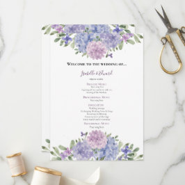 Programa Chic Dusty Azul Lilás Floral Aquarela Casamento