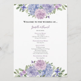 Programa Chic Dusty Azul Lilás Floral Aquarela Casamento