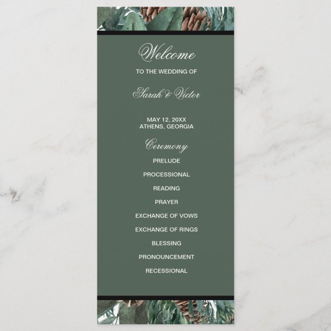 Programa Christmas Greenery double side program card  (Frente)