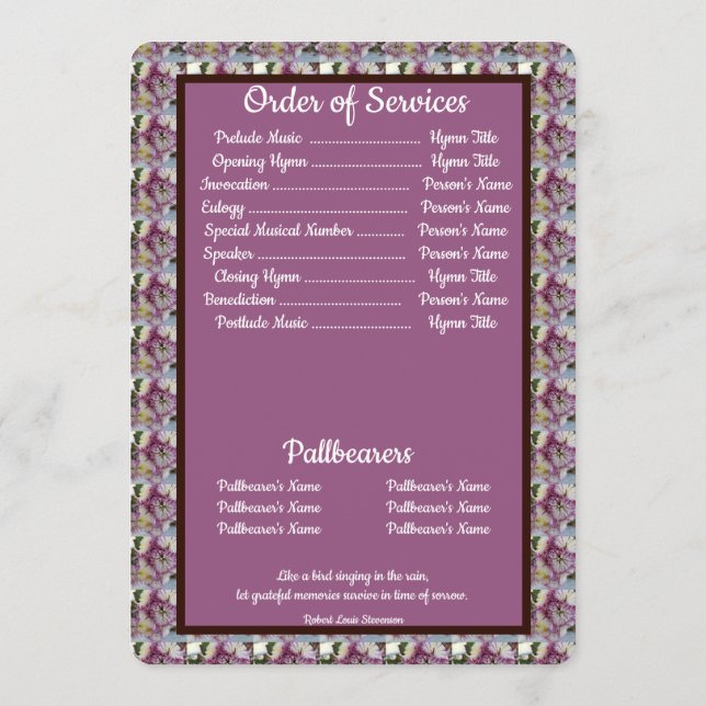 Programa Citação de Mães de Aranha de Foto Funeral Floral d (Verso)