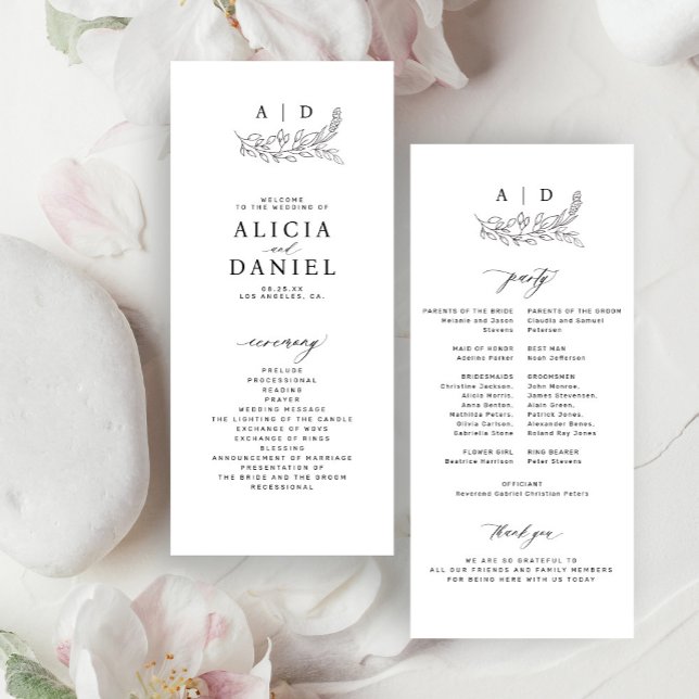 Programa Classic black and white monogram wedding program (Criador carregado)